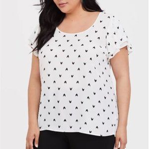 Georgette Flutter Sleeve Blouse Black and White Chevron Heart Size 2